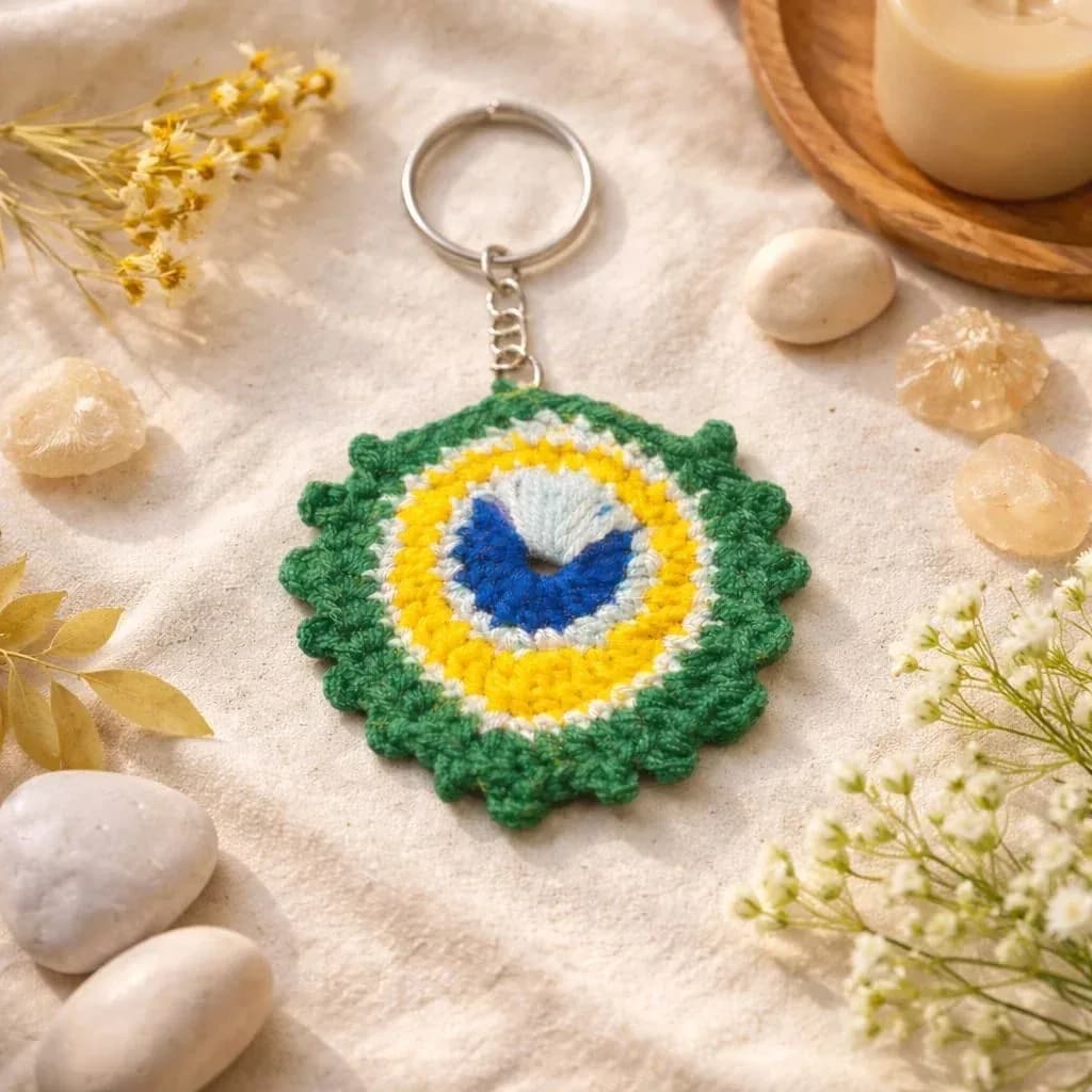 Crochet Evil Eye Keychain — Green & Blue — photo 1