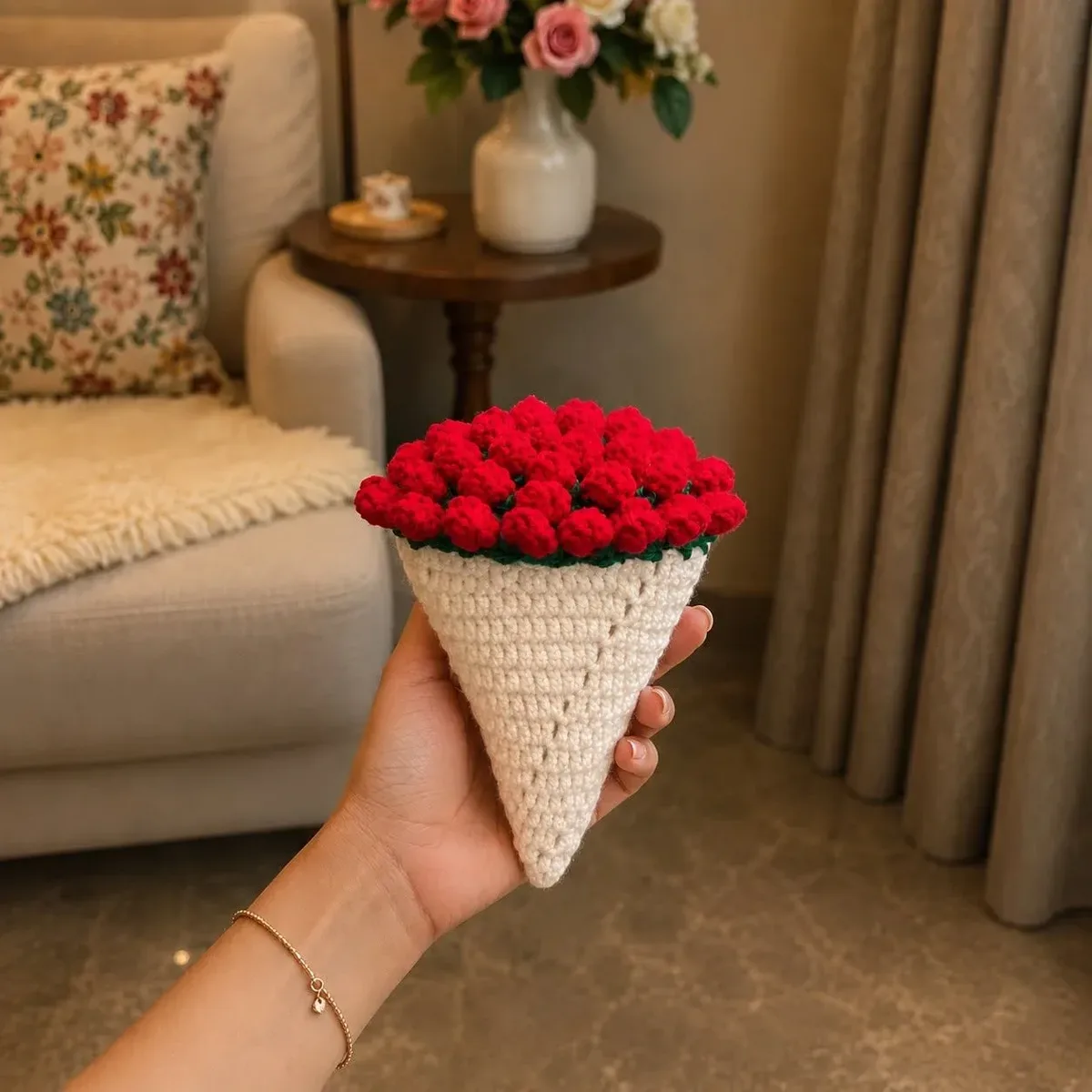 Crochet Floral Coaster — Red & Pink — photo 1