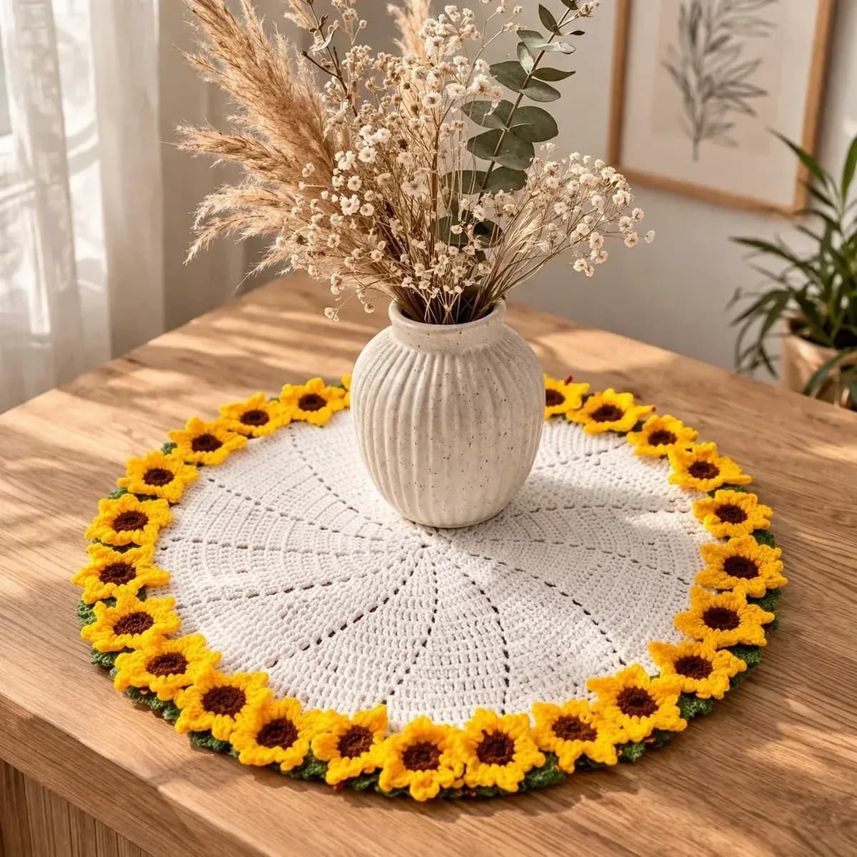 Crochet Sunflower Coaster — Yellow & Green — photo 1