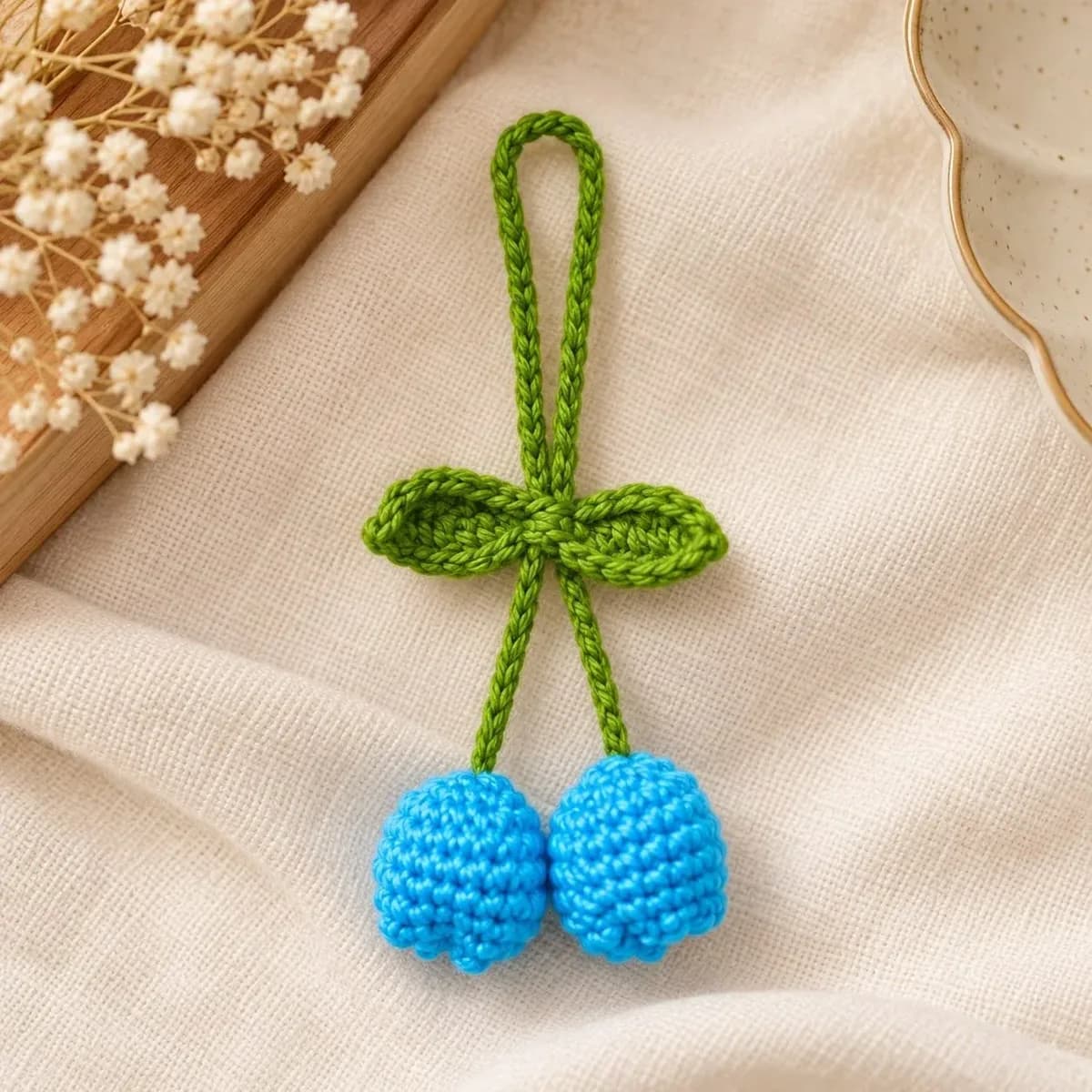 Crochet Cherry Keychain — Blue — photo 1