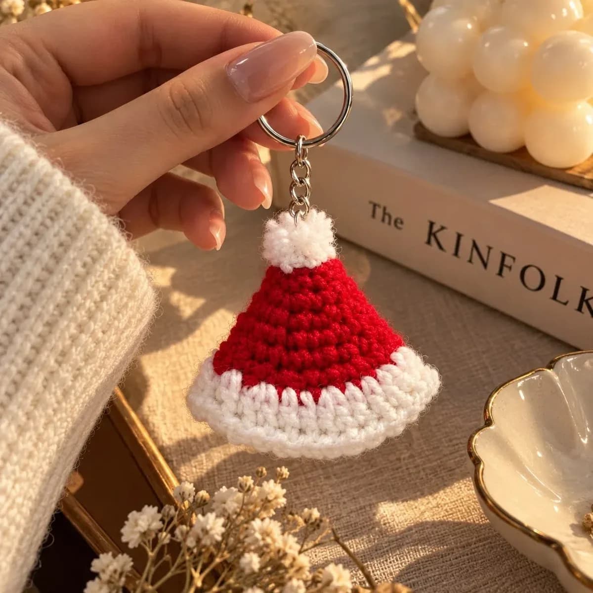 Crochet Santa Hat Keychain — Red & White — photo 2