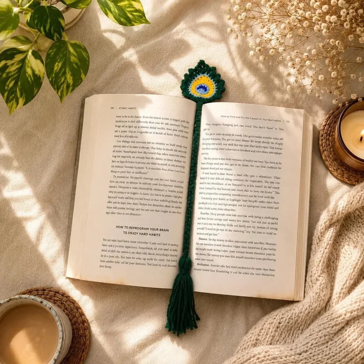 Crochet Floral Bookmark — Green & Blue — photo 1