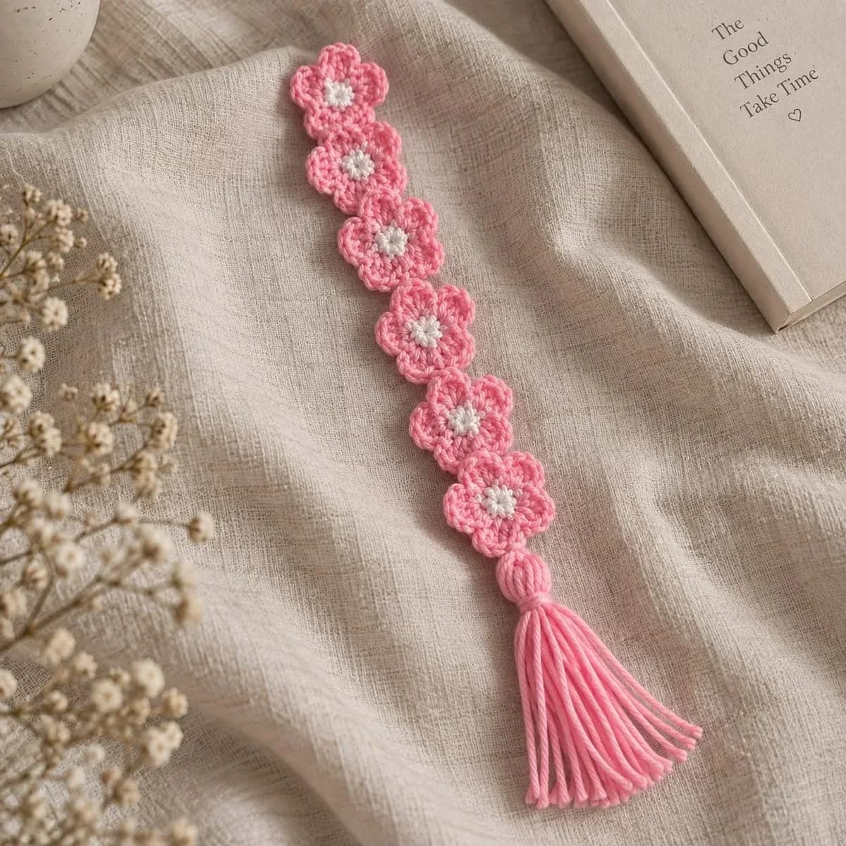 Crochet Blossom Bookmark — Pink — photo 1