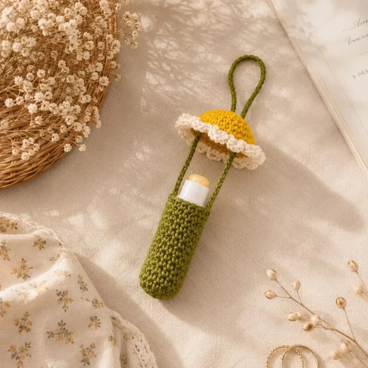 Crochet Flower Lip Balm Holder — Yellow — photo 1