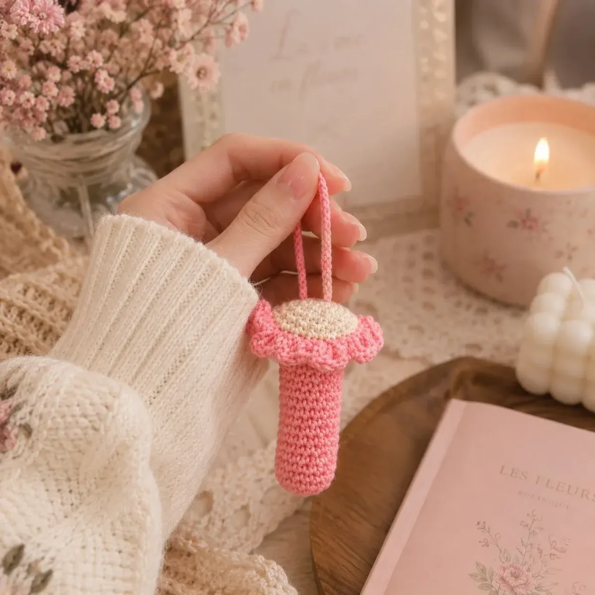 Crochet Flower Lip Balm Holder — Pink — photo 1