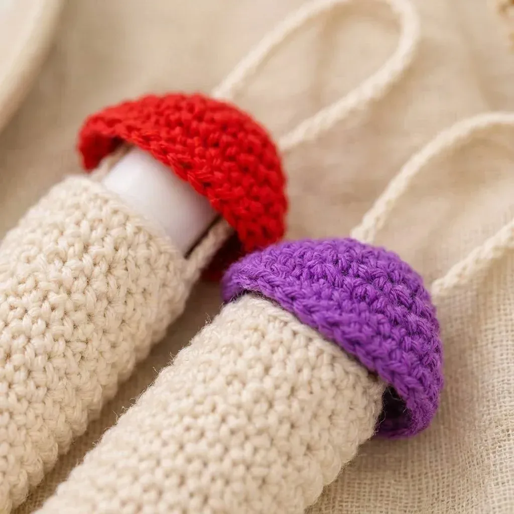 Crochet Mushroom Lip Balm Holder — Purple & Cream — photo 1