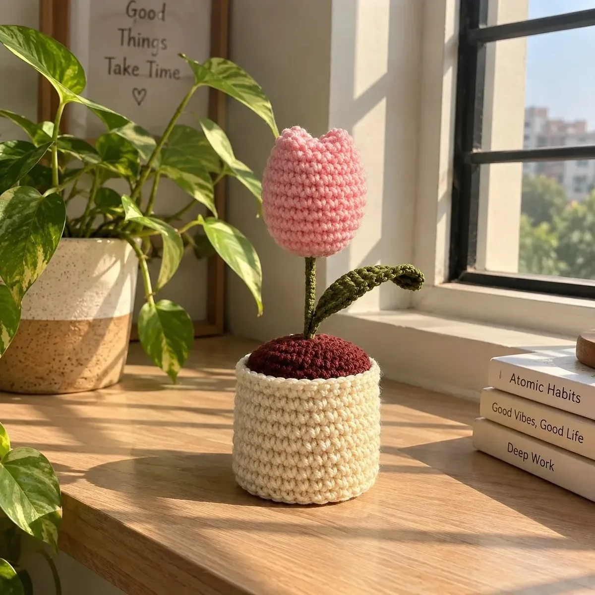 Crochet Tulip Flower Pot — Pink — photo 1