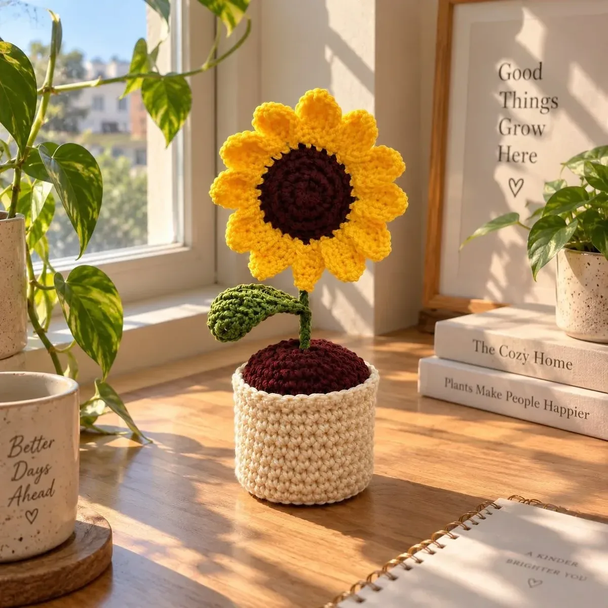Crochet Sunflower Flower Pot — Yellow — photo 2