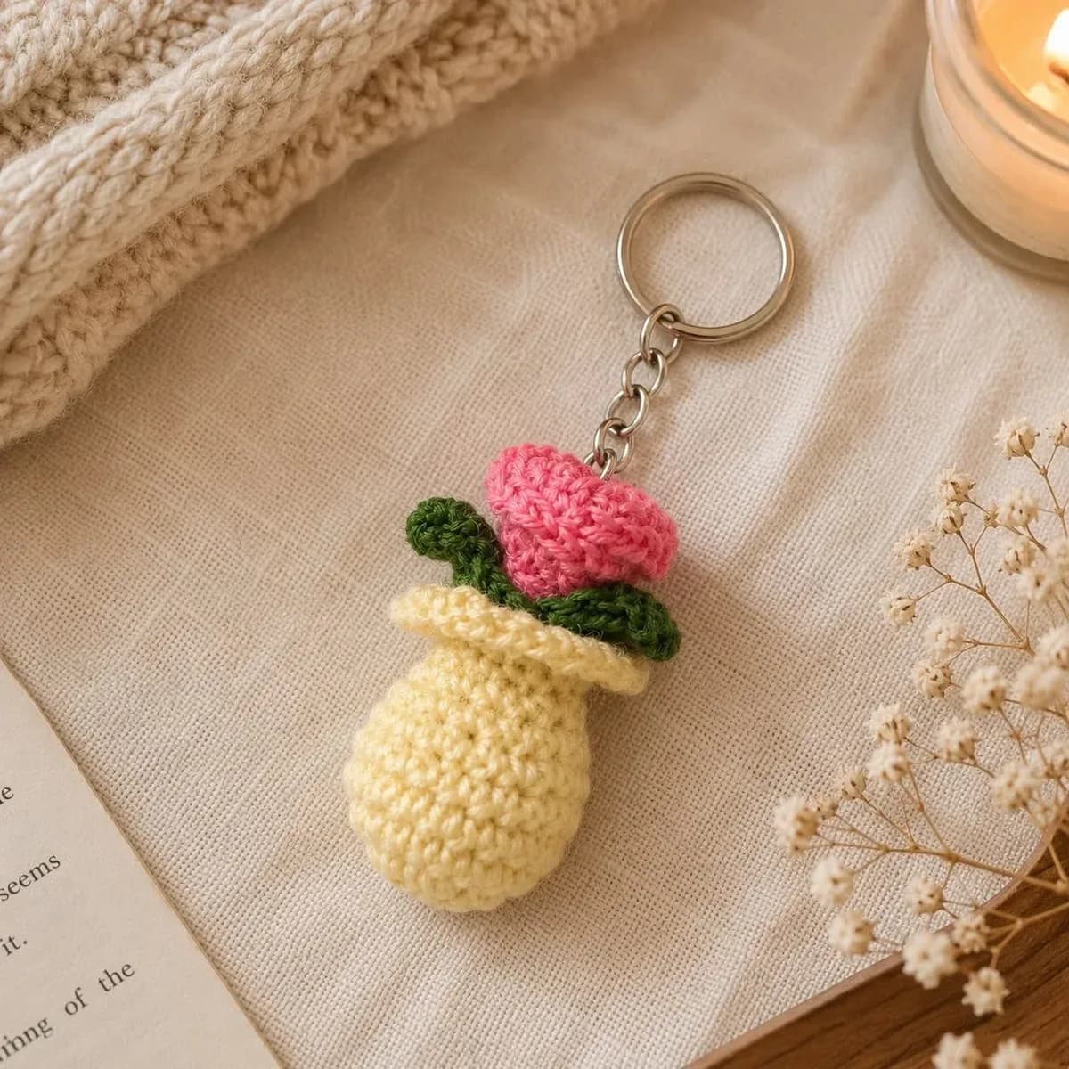 Crochet Pineapple Keychain — Green & Yellow — photo 1
